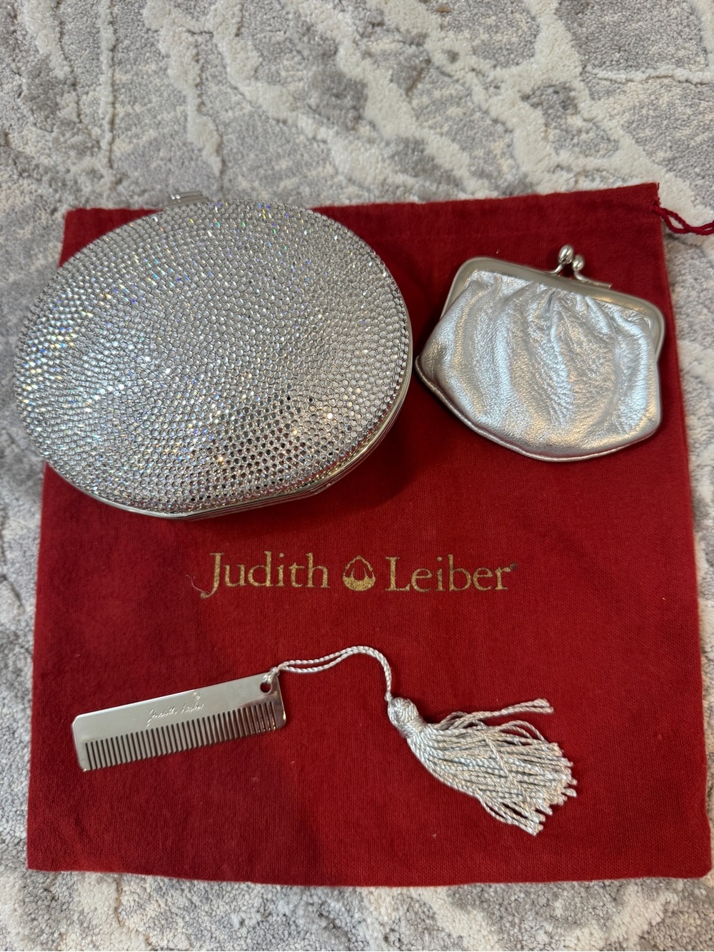 Judith Leiber Silver Crystal Minaudière Evening Bag